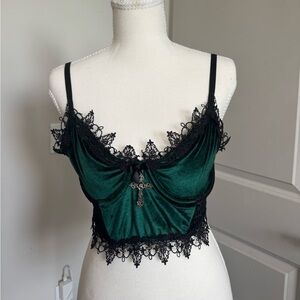 Dolls Kill Green & Black Lace Bustier Top – Size Small – Goth/Alt